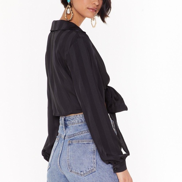 Nasty Gal Stripe Down to It Satin Tie Shirt - Picture 2 of 3